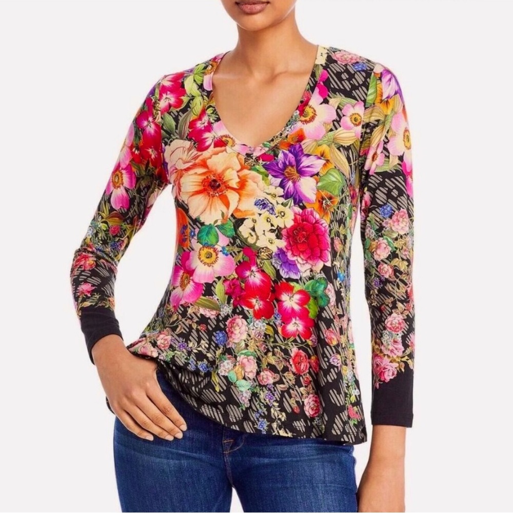 NEW Johnny Was Rosey Rain floral V-neck swing top